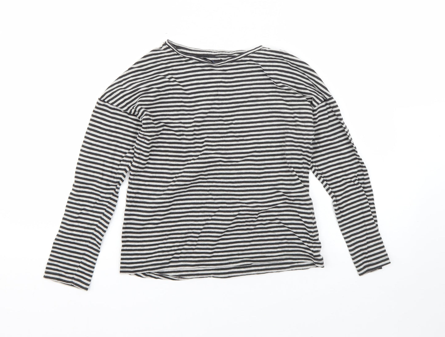 NEXT Girls Grey Striped Cotton Basic T-Shirt Size 9 Years Round Neck