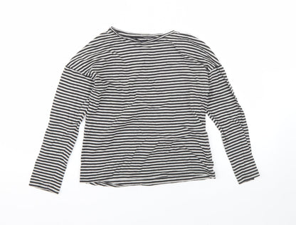 NEXT Girls Grey Striped Cotton Basic T-Shirt Size 9 Years Round Neck