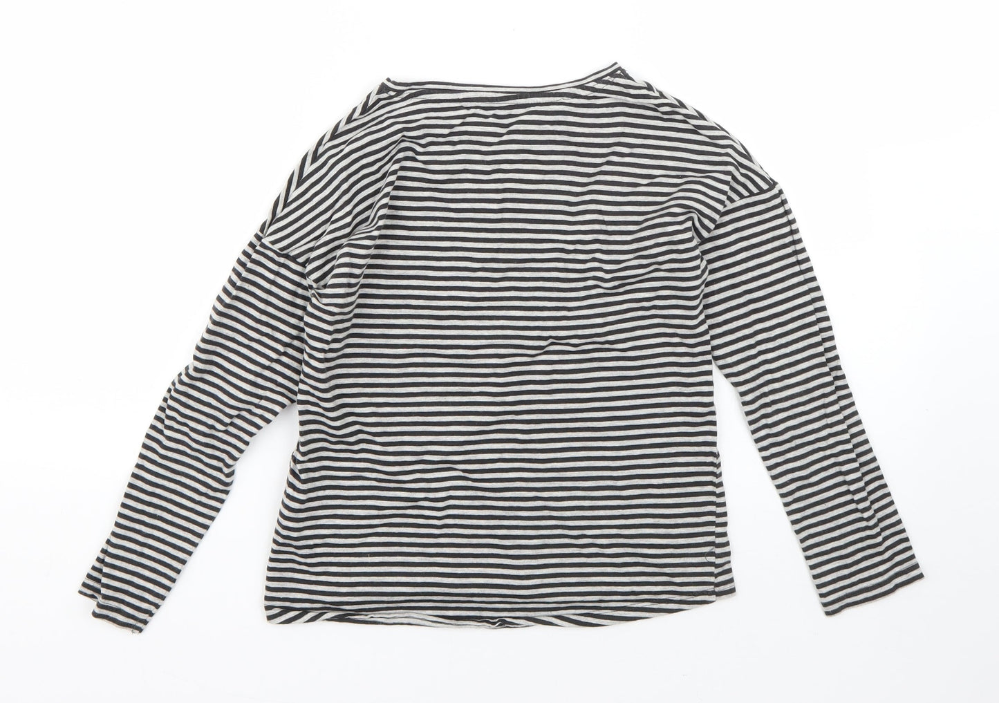 NEXT Girls Grey Striped Cotton Basic T-Shirt Size 9 Years Round Neck