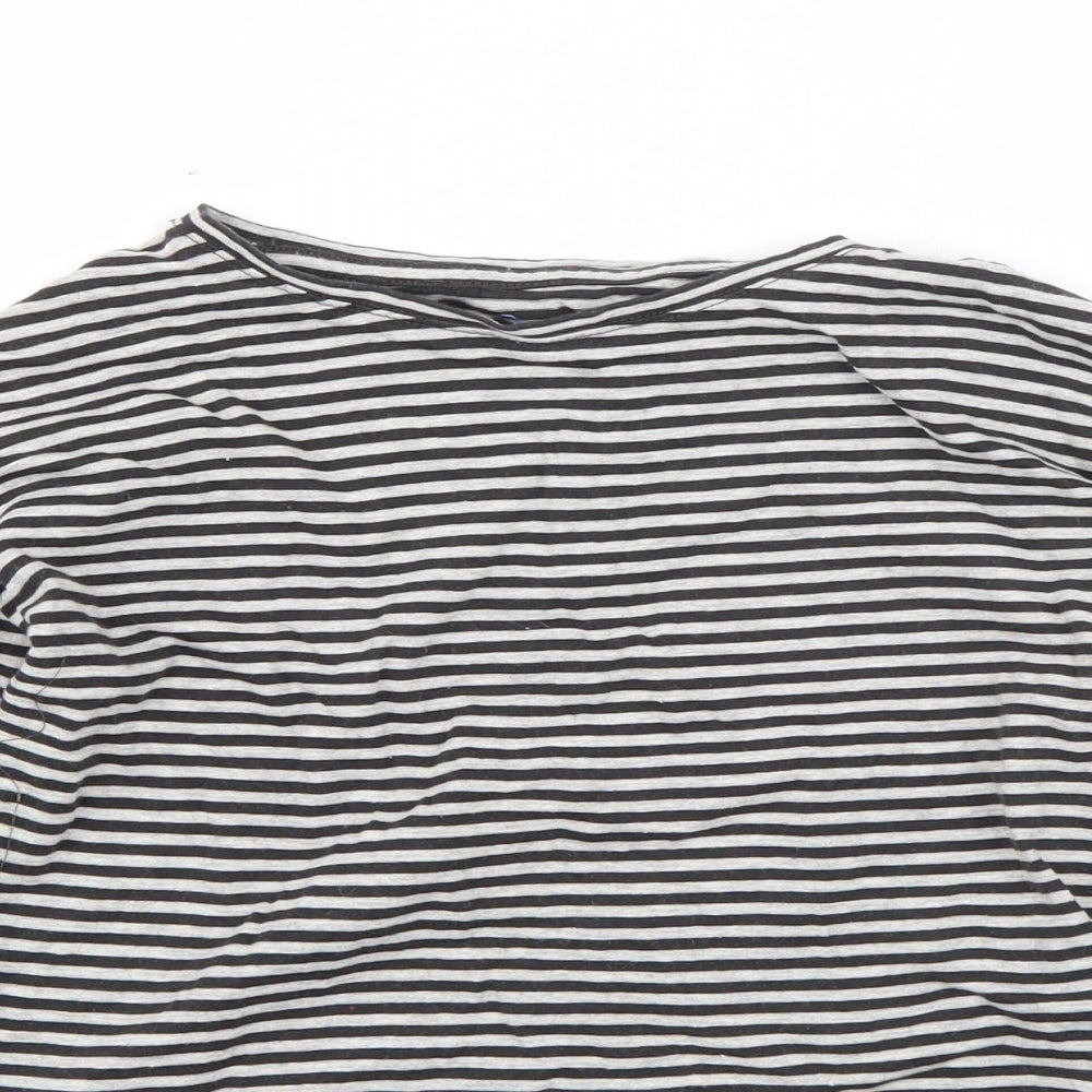 NEXT Girls Grey Striped Cotton Basic T-Shirt Size 9 Years Round Neck