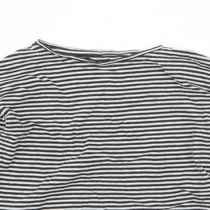 NEXT Girls Grey Striped Cotton Basic T-Shirt Size 9 Years Round Neck