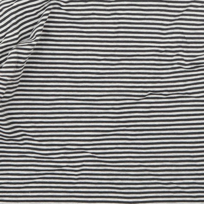 NEXT Girls Grey Striped Cotton Basic T-Shirt Size 9 Years Round Neck