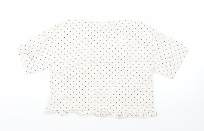 River Island Girls White Polka Dot Cotton Basic T-Shirt Size 11-12 Years Round Neck