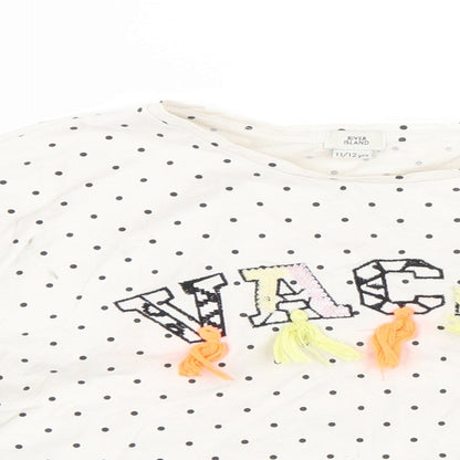 River Island Girls White Polka Dot Cotton Basic T-Shirt Size 11-12 Years Round Neck