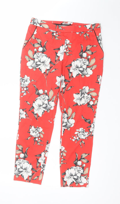 Marina Kaneva Womens Red Floral Viscose Dress Pants Trousers Size 14 L26 in Regular