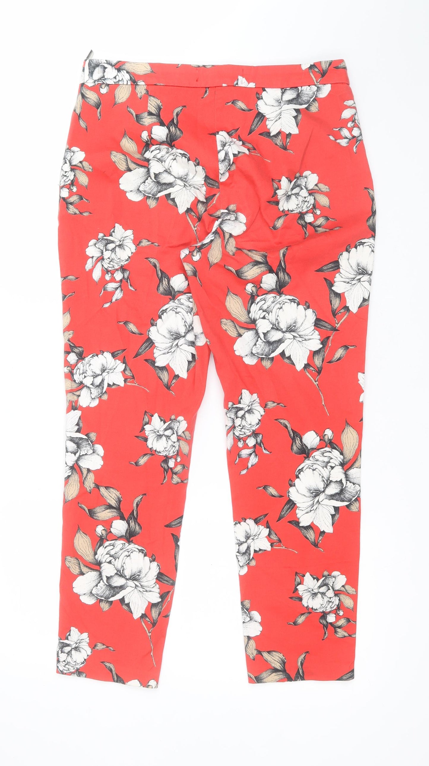 Marina Kaneva Womens Red Floral Viscose Dress Pants Trousers Size 14 L26 in Regular