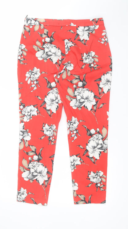 Marina Kaneva Womens Red Floral Viscose Dress Pants Trousers Size 14 L26 in Regular