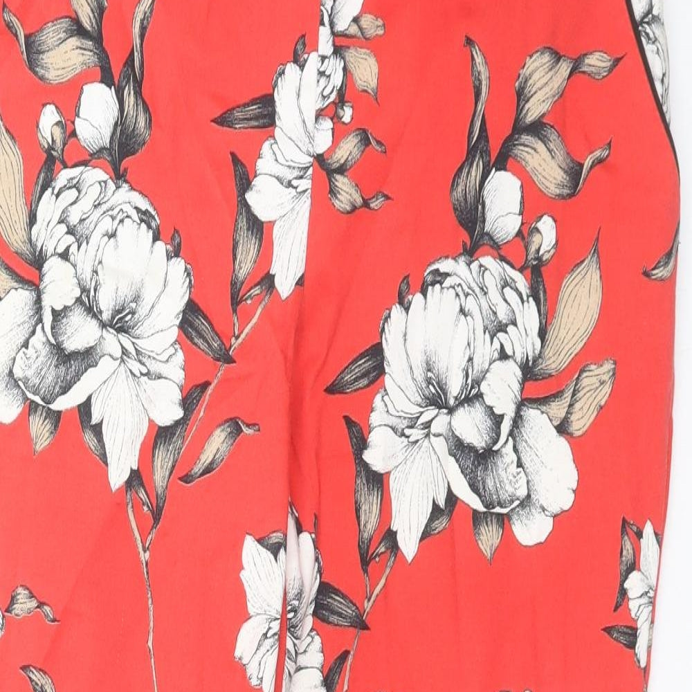 Marina Kaneva Womens Red Floral Viscose Dress Pants Trousers Size 14 L26 in Regular