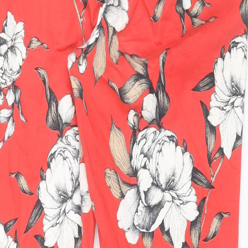 Marina Kaneva Womens Red Floral Viscose Dress Pants Trousers Size 14 L26 in Regular