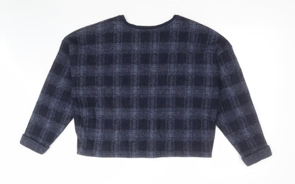 Topshop Womens Blue Plaid Wool Pullover Sweatshirt Size 14
