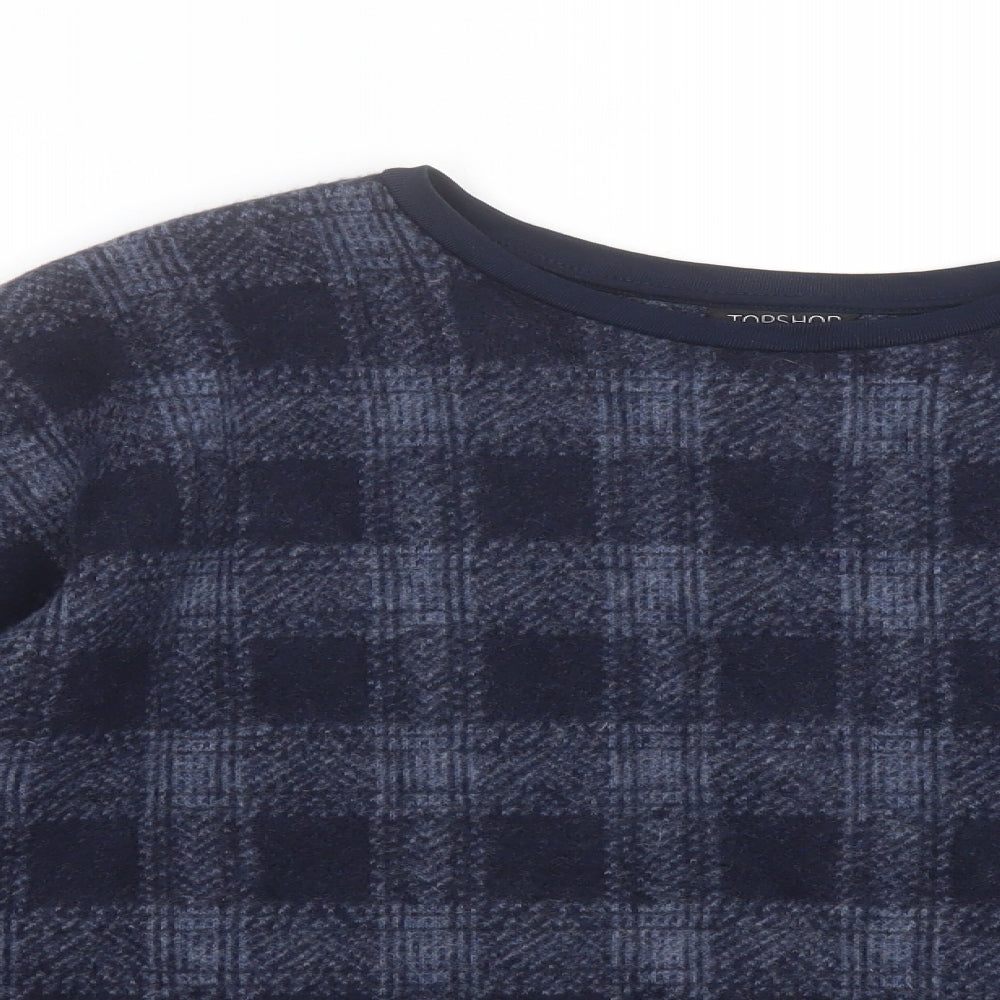 Topshop Womens Blue Plaid Wool Pullover Sweatshirt Size 14