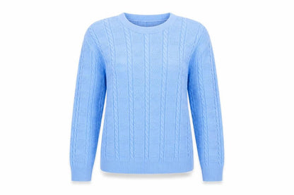 Front view of NEW CHOICE women’s blue acrylic pullover sweatshirt, size M