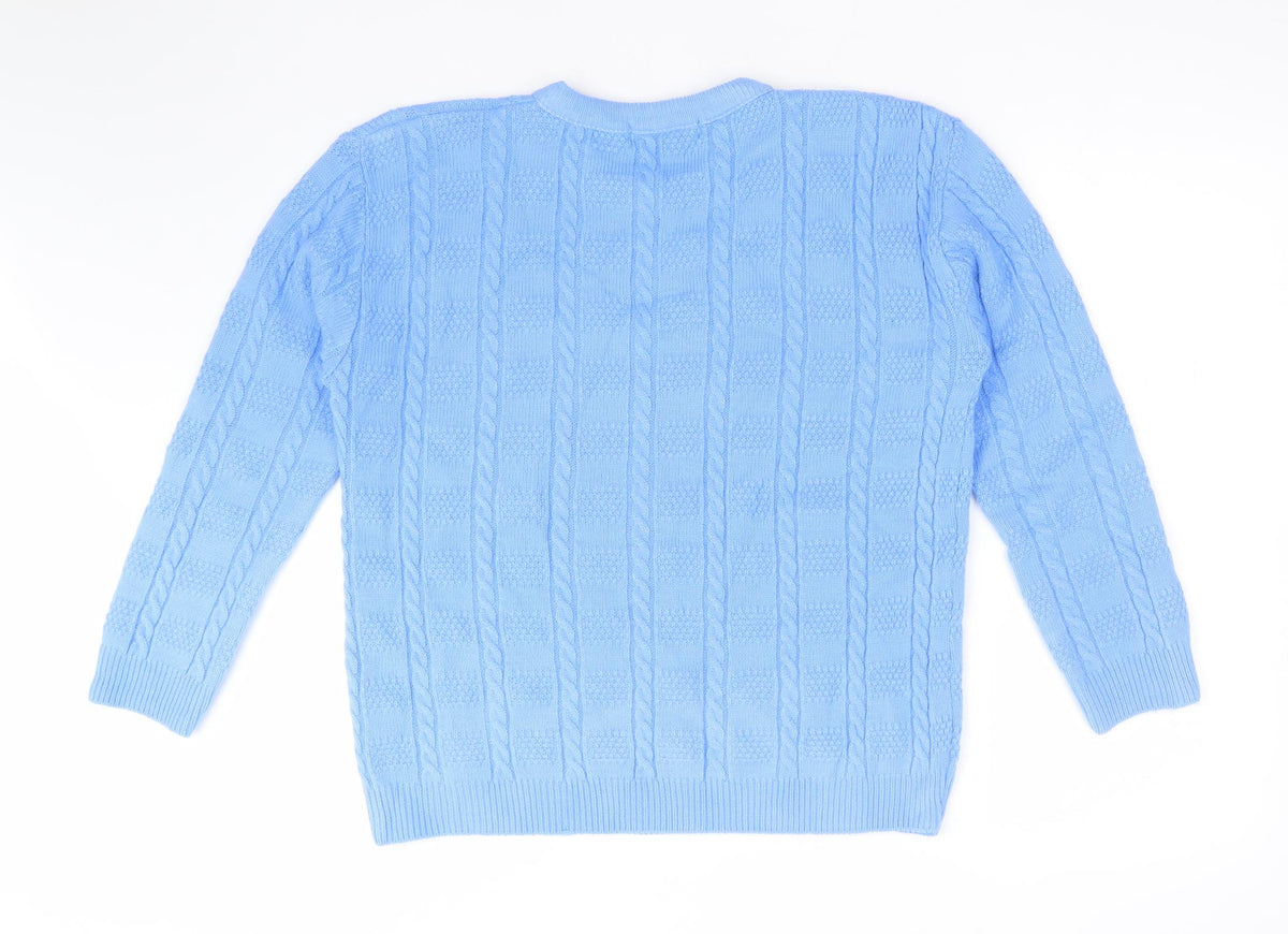 Back view of NEW CHOICE women’s blue acrylic pullover sweatshirt, size M