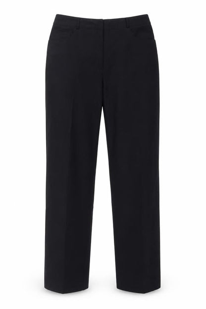 Front view of Casual Club women’s black polyester carrot trousers, size UK 12, 30-inch leg regular