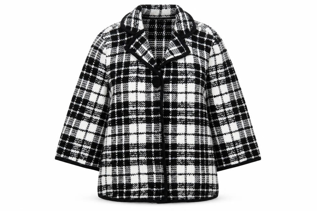 Front view of Casamia women’s multicoloured check acrylic jacket suit jacket, size M