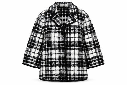 Front view of Casamia women’s multicoloured check acrylic jacket suit jacket, size M