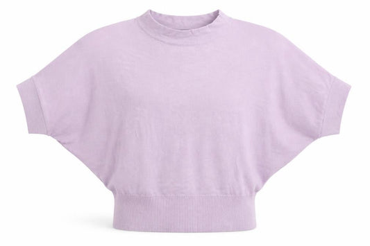 Front view of Amisu women’s purple basic t-shirt, size S, round neck