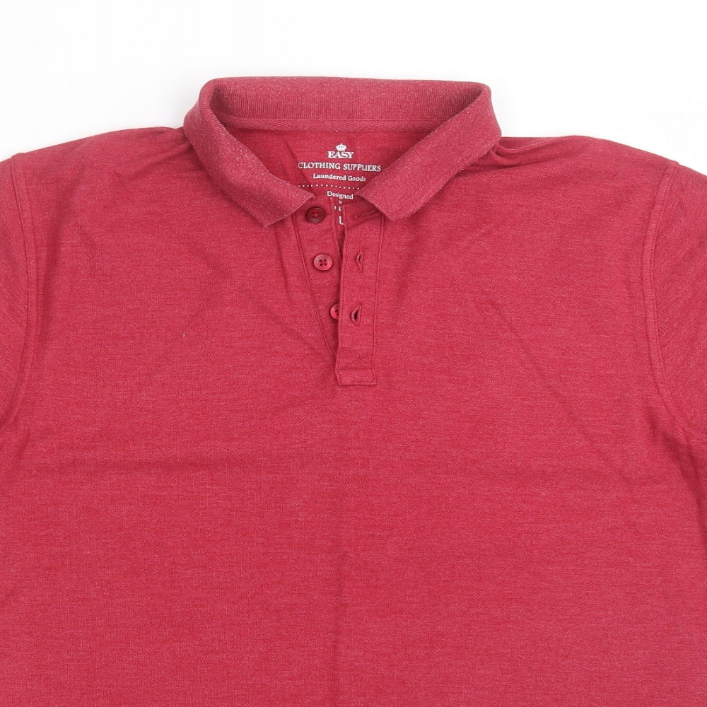 Easy Mens Red  Cotton  Polo Size L Collared