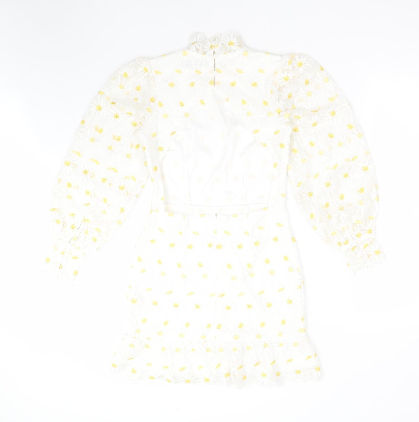 Boohoo Womens White Floral Polyester Fit & Flare  Size 6  Mock Neck