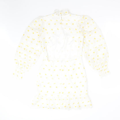 Boohoo Womens White Floral Polyester Fit & Flare  Size 6  Mock Neck