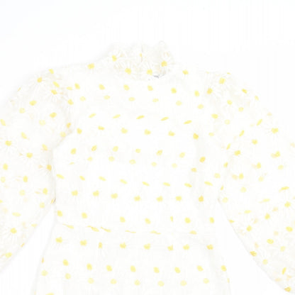 Boohoo Womens White Floral Polyester Fit & Flare  Size 6  Mock Neck