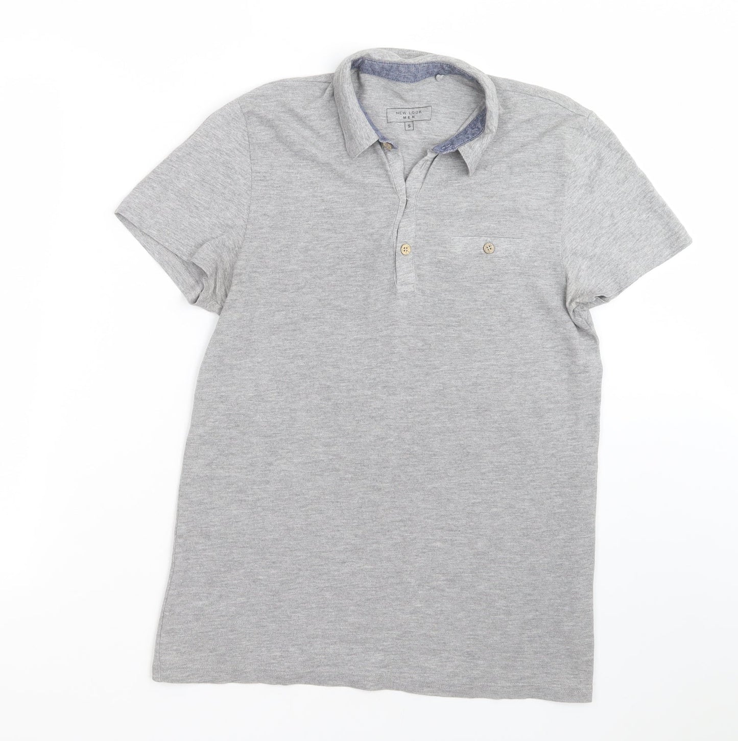 New Look Mens Grey  Cotton  Polo Size S Collared