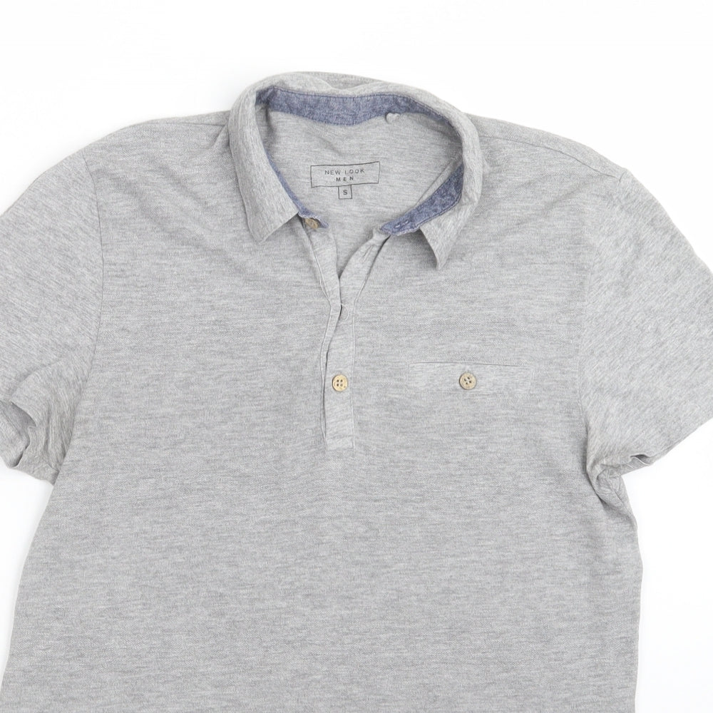 New Look Mens Grey  Cotton  Polo Size S Collared