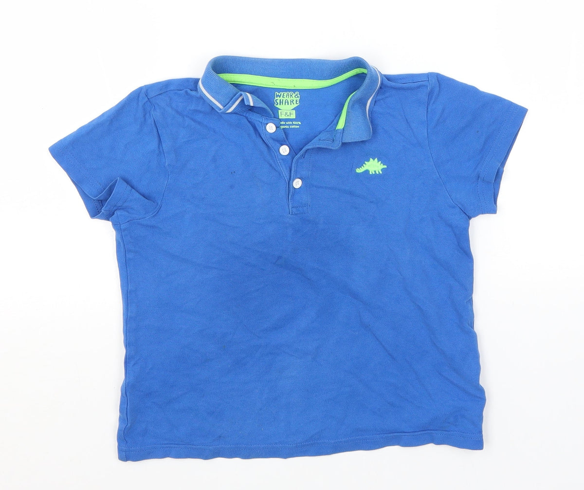 Additional front view of F&F boys’ blue cotton basic polo, size 6-7, years collared