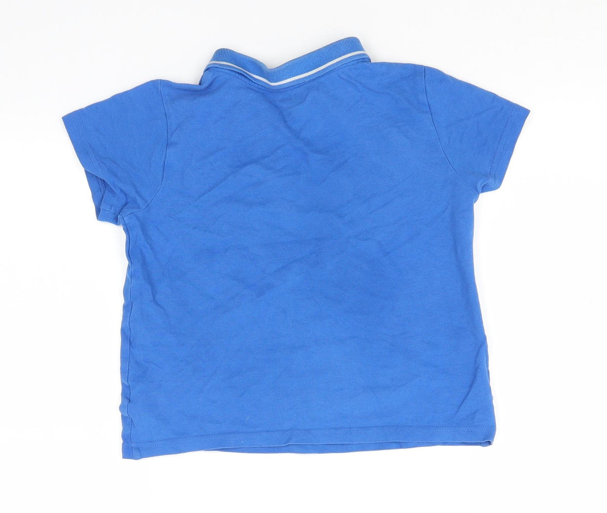 Back view of F&F boys’ blue cotton basic polo, size 6-7, years collared