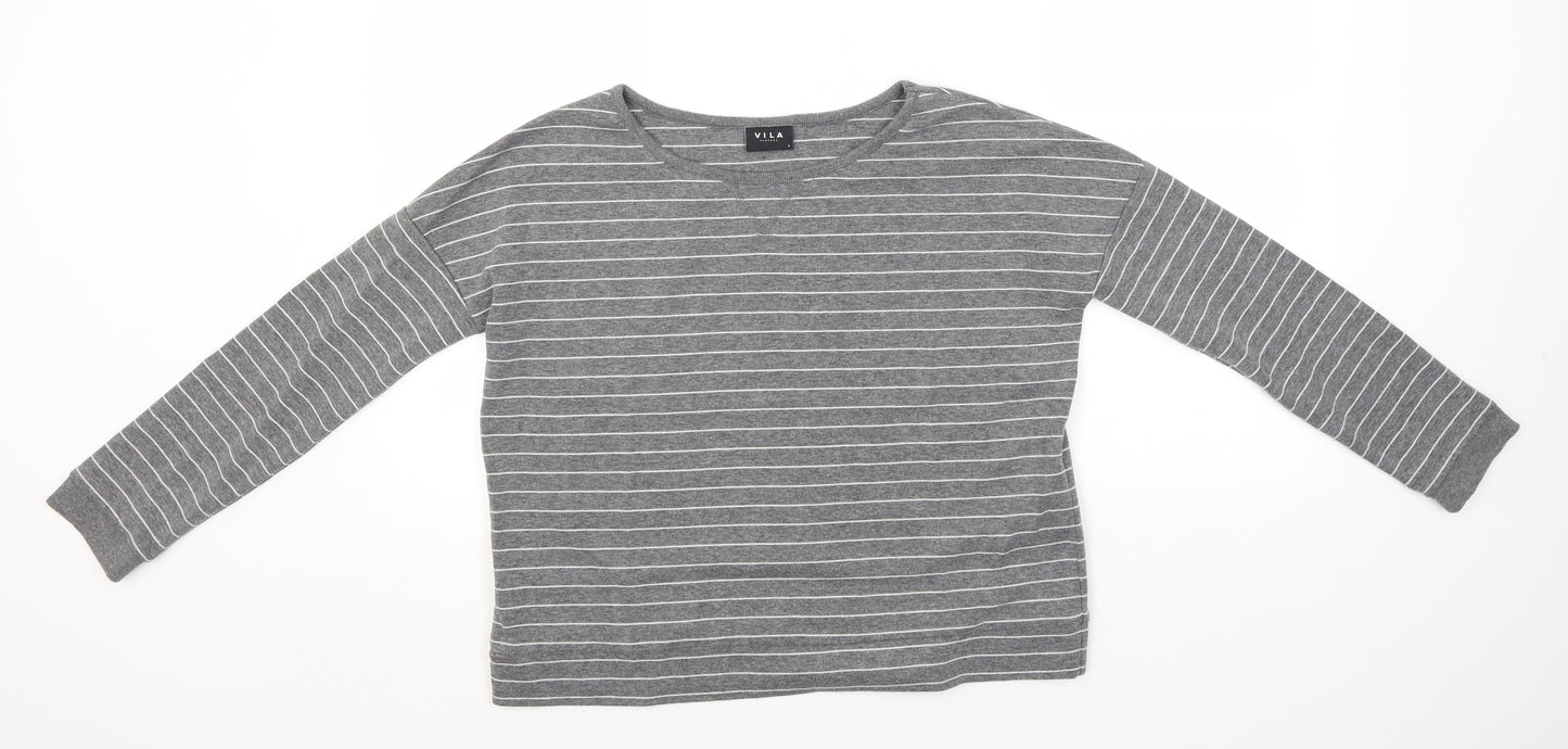 VILA Mens Grey Round Neck Striped Polyester Pullover Jumper Size S
