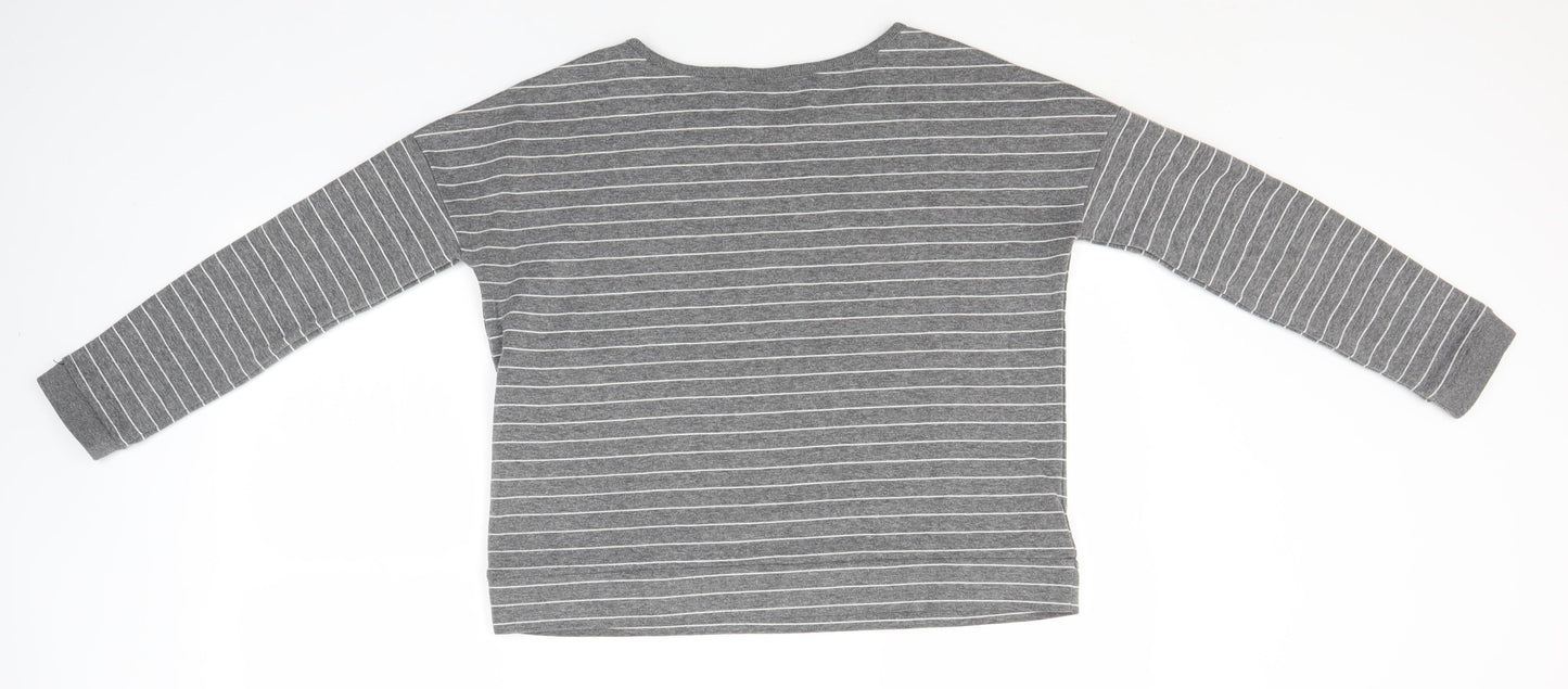 VILA Mens Grey Round Neck Striped Polyester Pullover Jumper Size S