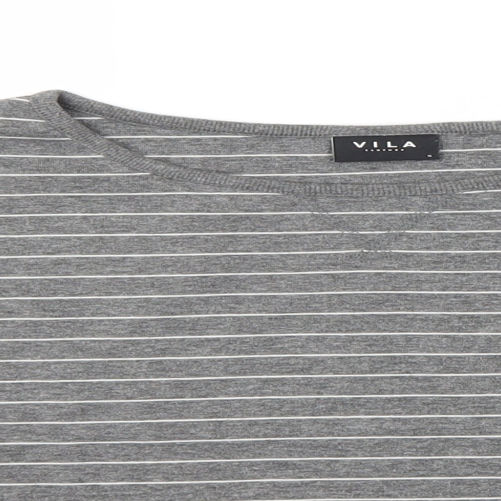 VILA Mens Grey Round Neck Striped Polyester Pullover Jumper Size S