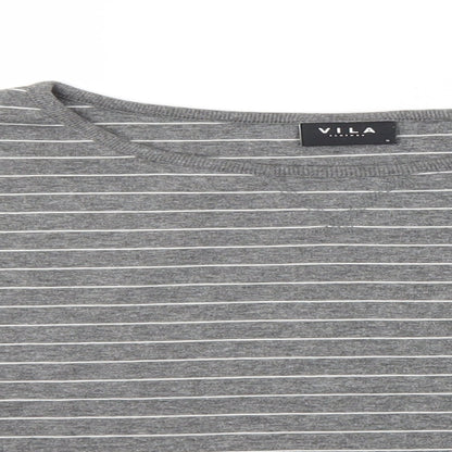 VILA Mens Grey Round Neck Striped Polyester Pullover Jumper Size S