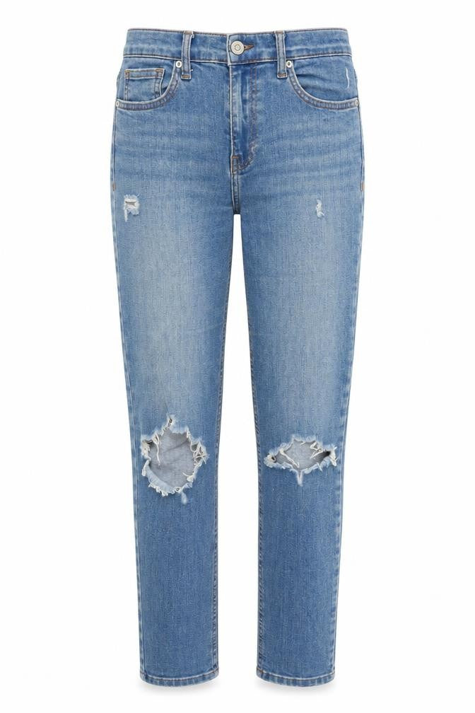 Front view of Topshop women’s blue cotton straight jeans, size UK 26, in, 24-inch leg regular
