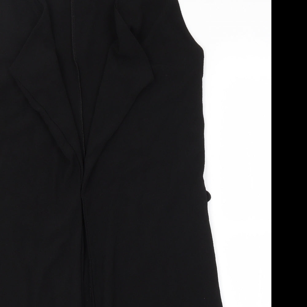 Close-up detail of Ayanapa women’s black overcoat coatigan, size UK 8