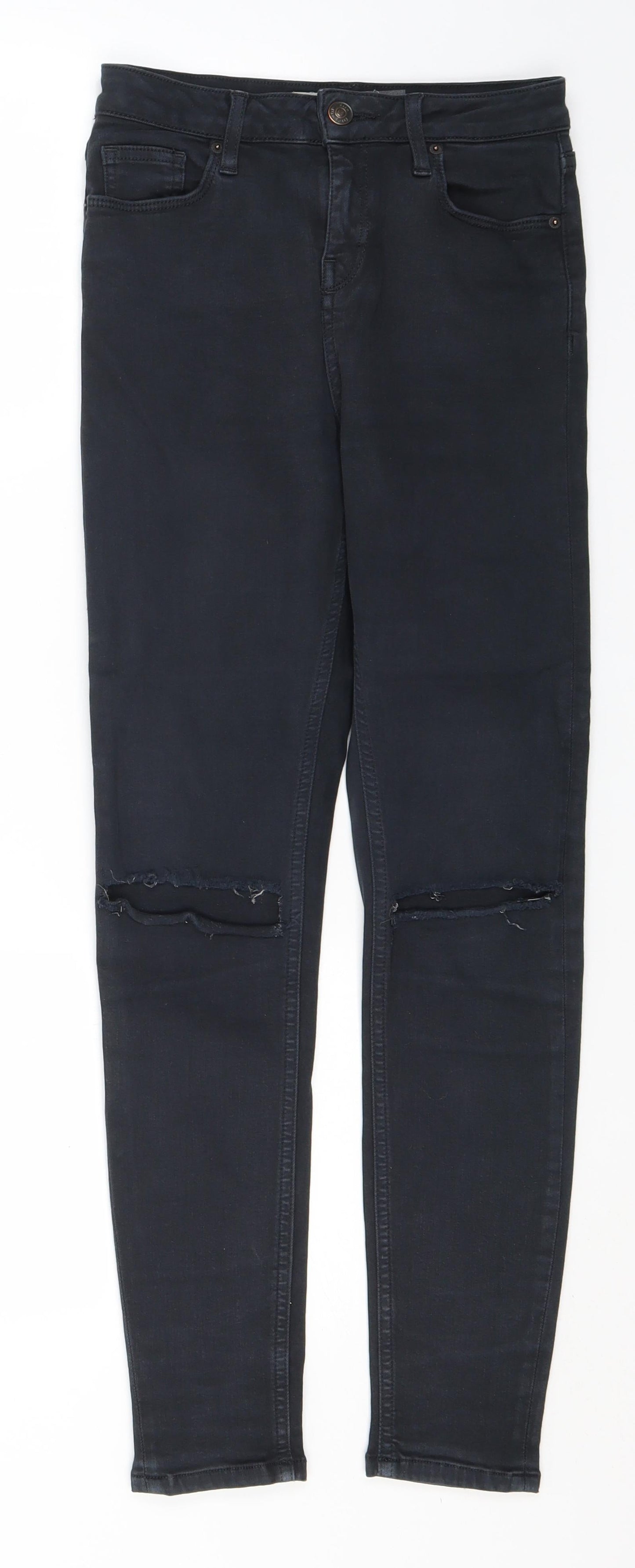 Topshop Womens Black  Cotton Straight Jeans Size 26 in L26 in Regular