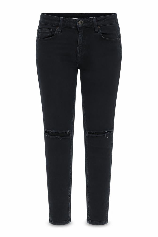 Front view of Topshop women’s black cotton straight jeans, size UK 26, in, 26-inch leg regular