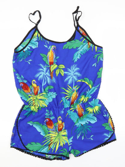 QED London Womens Blue Floral Polyester Jumpsuit One-Piece Size 10