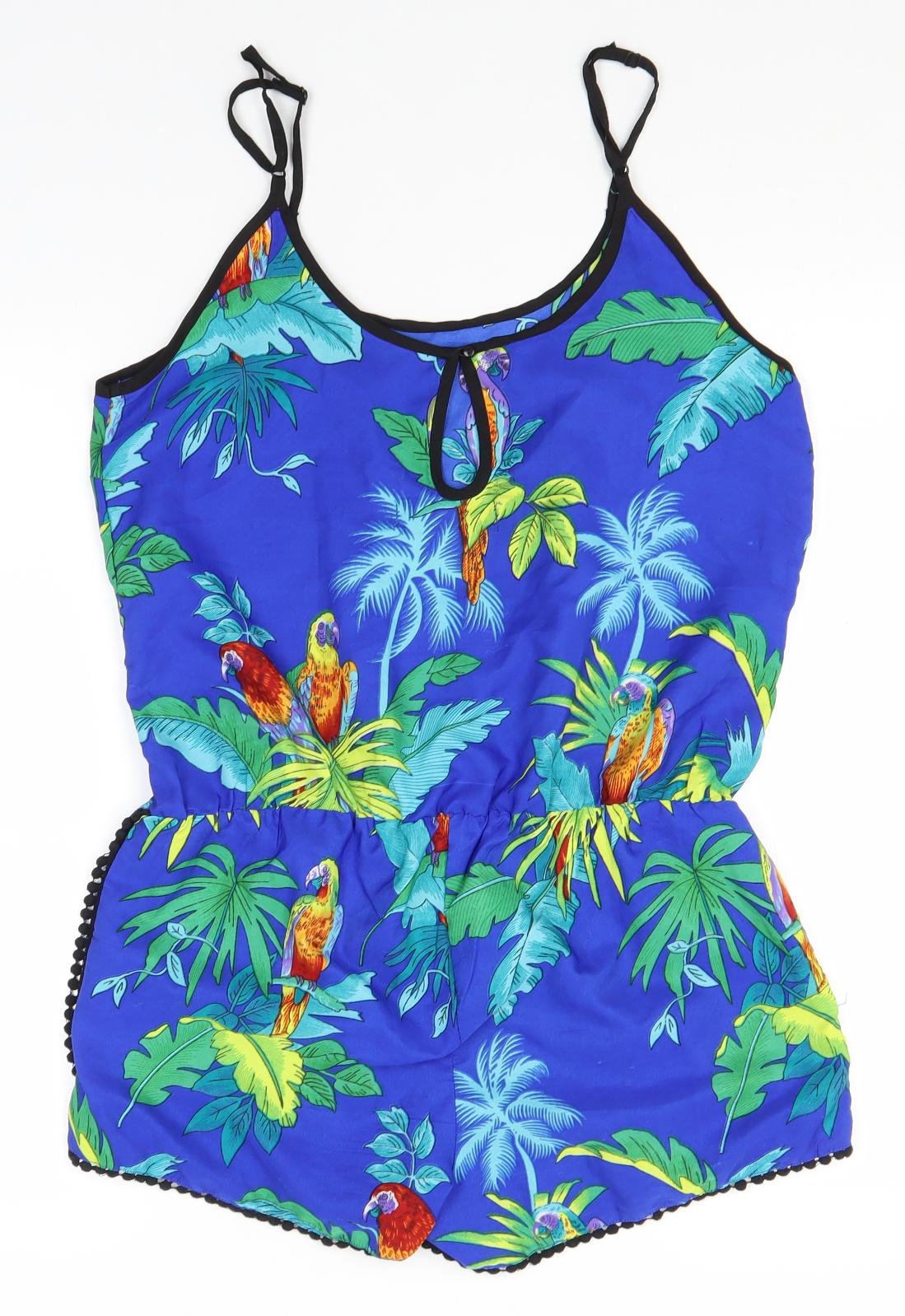 QED London Womens Blue Floral Polyester Jumpsuit One-Piece Size 10