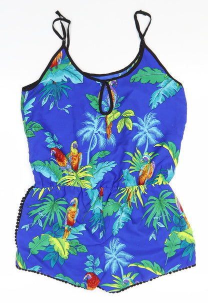 QED London Womens Blue Floral Polyester Jumpsuit One-Piece Size 10