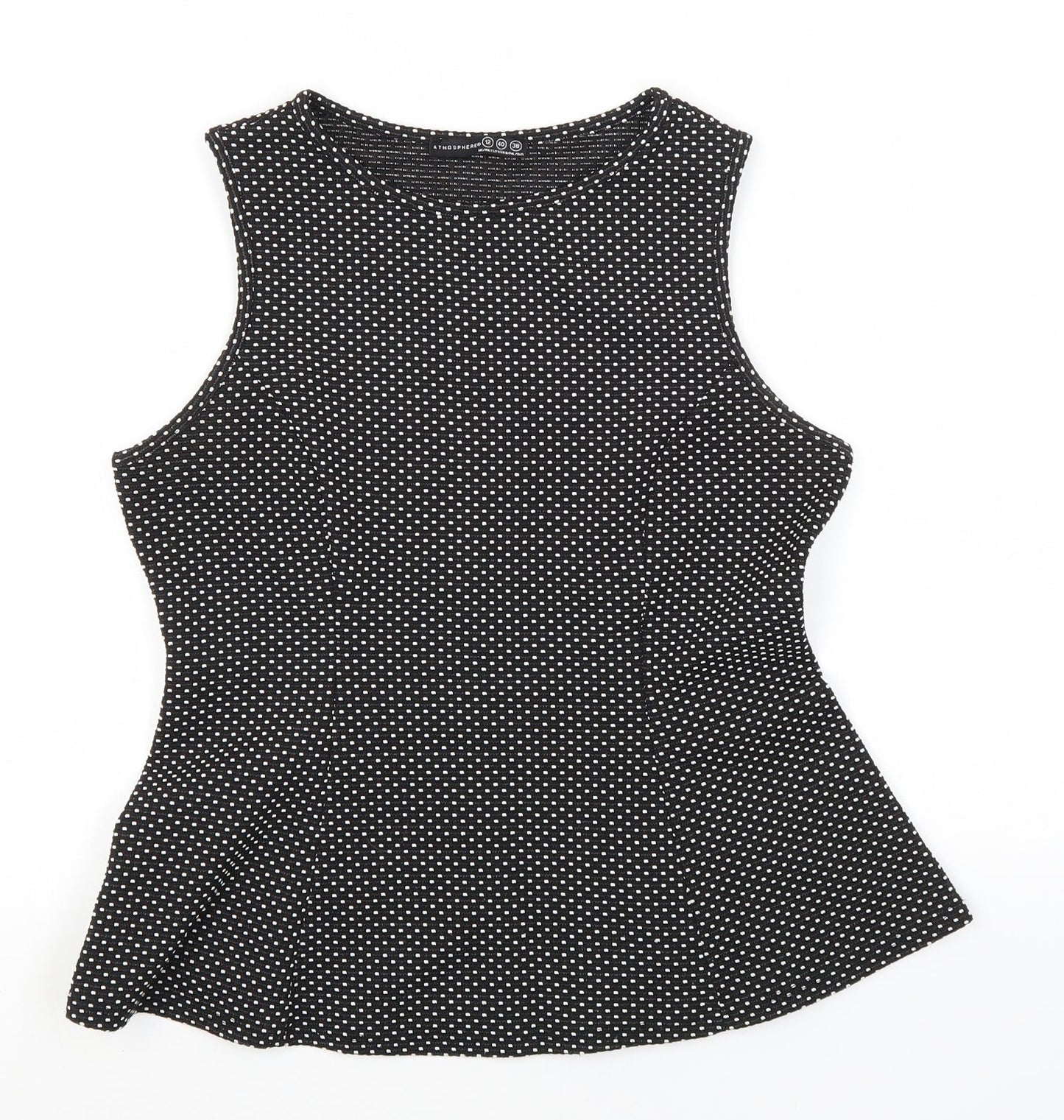 Atmosphere Womens Black Polka Dot Polyester Basic Tank Size 12 Round Neck