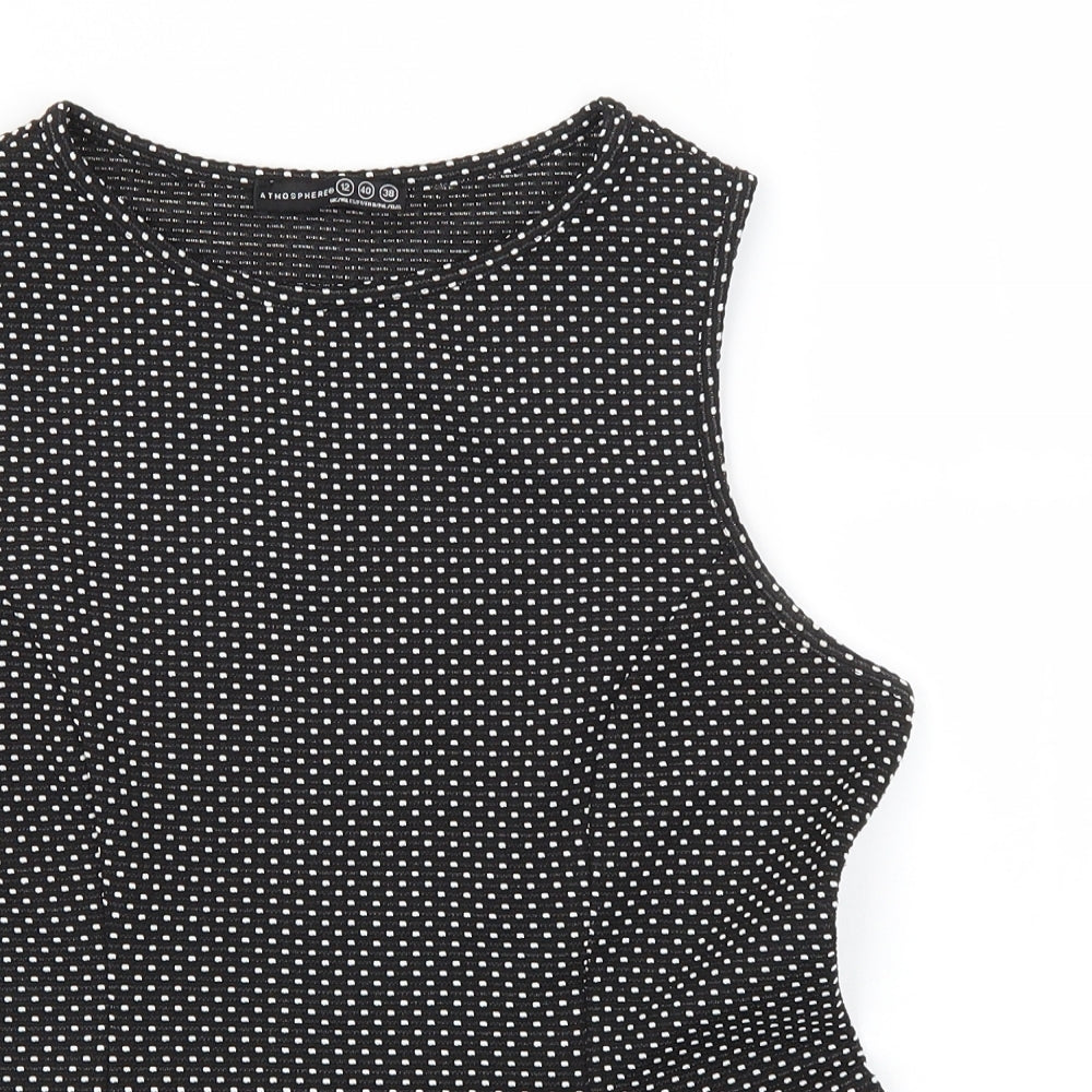 Atmosphere Womens Black Polka Dot Polyester Basic Tank Size 12 Round Neck
