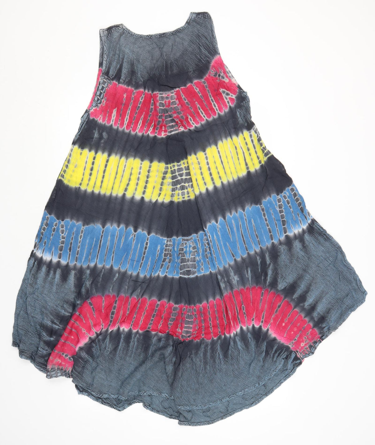 Back view of Coline women’s multicoloured geometric a-line round neck
