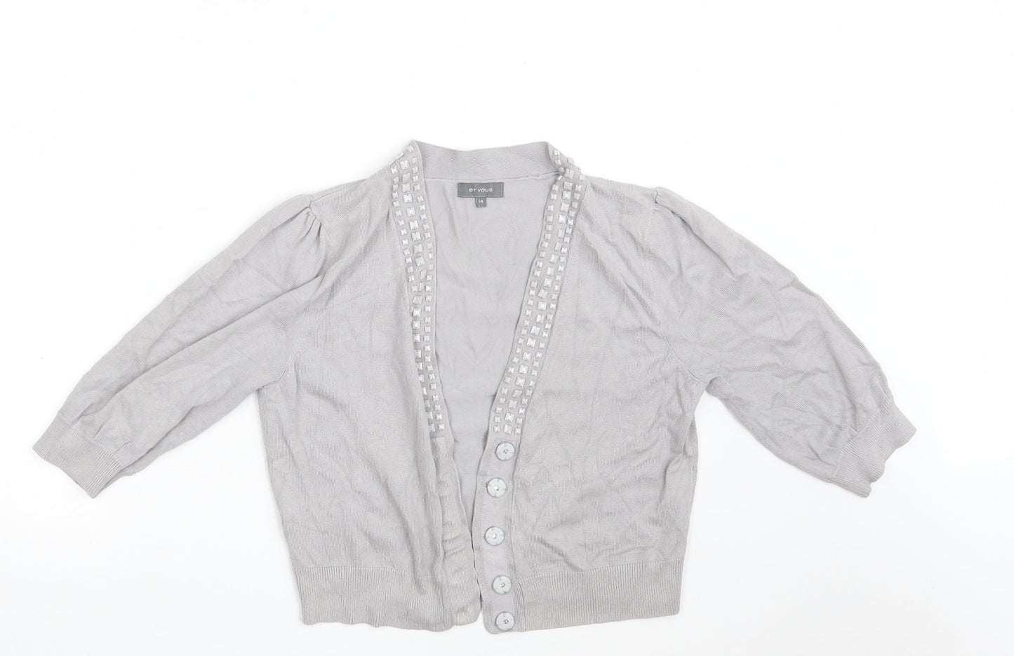 Womens UK Size 14 Et Vous Grey Cardigan Jumper