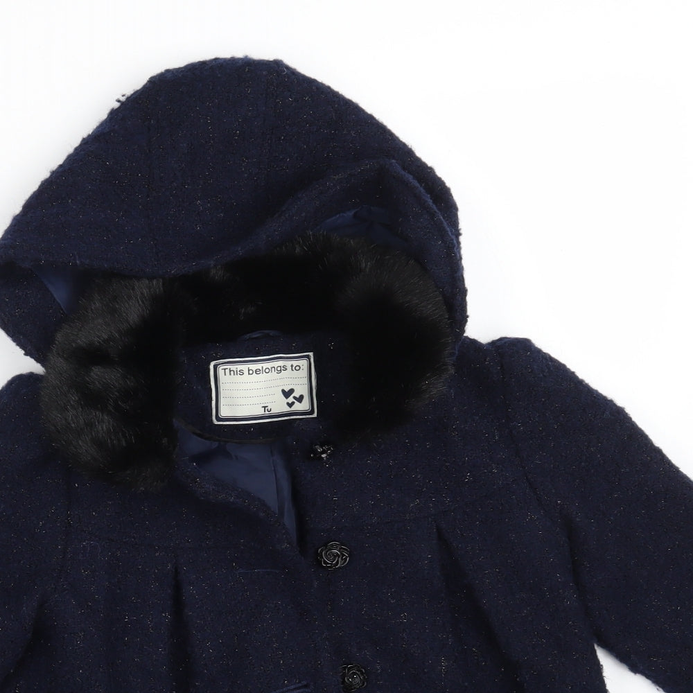 TU Girls Blue   Overcoat Coat Size 4-5 Years  Button