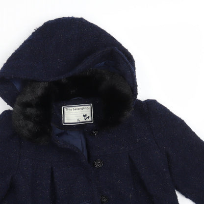 TU Girls Blue   Overcoat Coat Size 4-5 Years  Button
