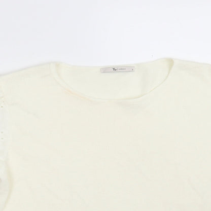 TU Womens Ivory Round Neck Floral Cotton Pullover Jumper Size 10