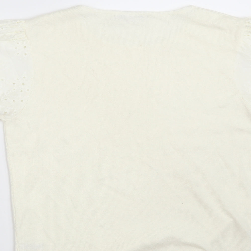 TU Womens Ivory Round Neck Floral Cotton Pullover Jumper Size 10