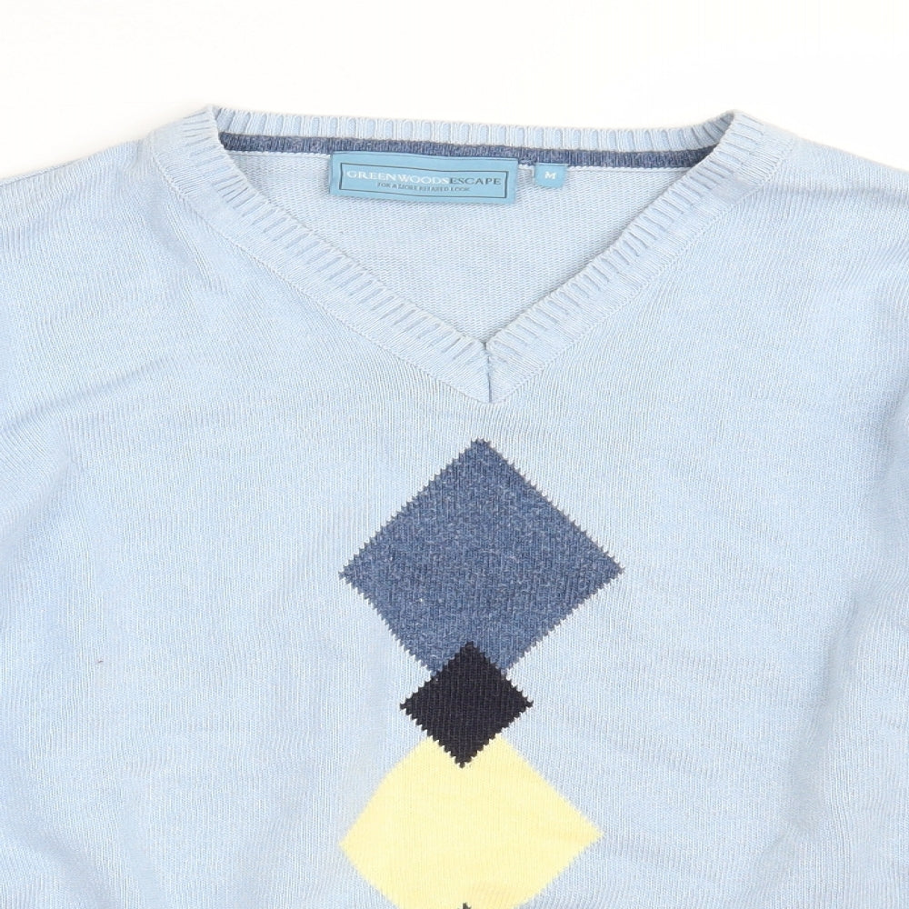 Greenwoods Escape Mens Blue V-Neck Argyle/Diamond Acrylic Pullover Jumper Size M