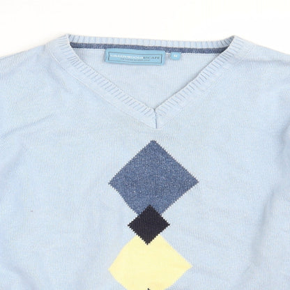 Greenwoods Escape Mens Blue V-Neck Argyle/Diamond Acrylic Pullover Jumper Size M